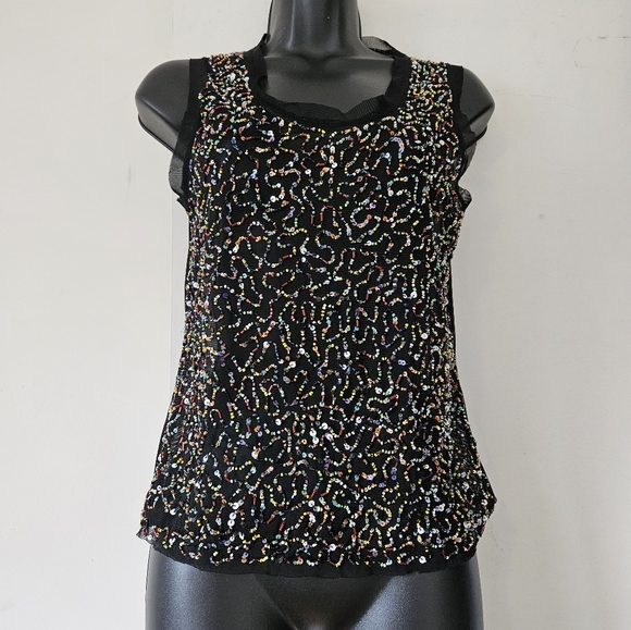Alain Manoukian Multi-coloured Beaded/Sequin Semi-Sheer Tank - Picture 1 of 8